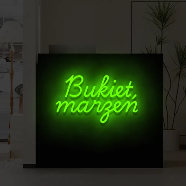 Zielony neonowy napis Bukiet marzeń świecąca dekoracja ścienna