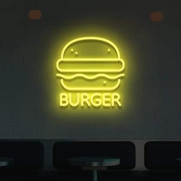 Żółty neon Burger ozdoba do nowoczesnych wnętrz