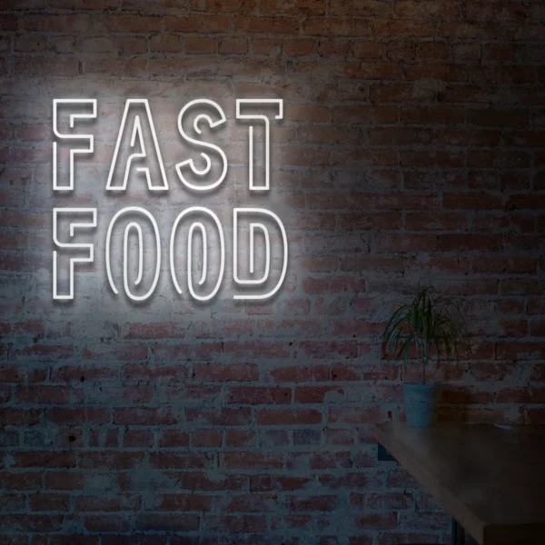 Biały neonowy napis Fast Food dekoracja na ścianę