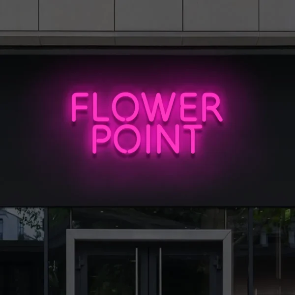 Różowy neon Flower Point – dekoracyjny napis LED z podświetleniem