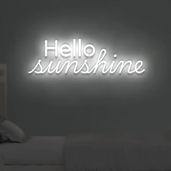 Biały neon LED napis Hello sunshine elegancka dekoracja ścienna