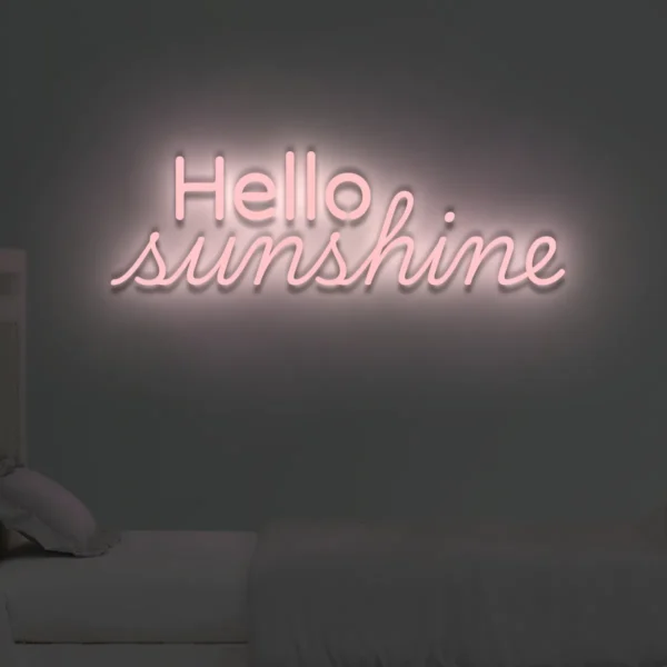 Jasnoróżowy neon LED napis Hello sunshine delikatna ozdoba pokoju