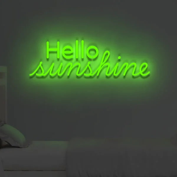 Zielony neon LED napis Hello sunshine świeży akcent świetlny