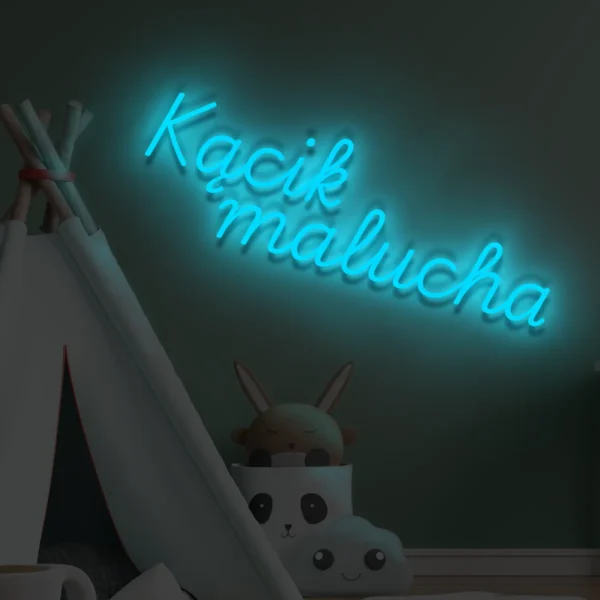 Niebieski neon LED napis Kącik malucha chłodny akcent do pokoju dziecka
