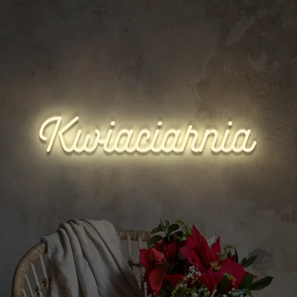 Neonowy napis Kwiaciarnia w kolorze beżowym dekoracja ścienna