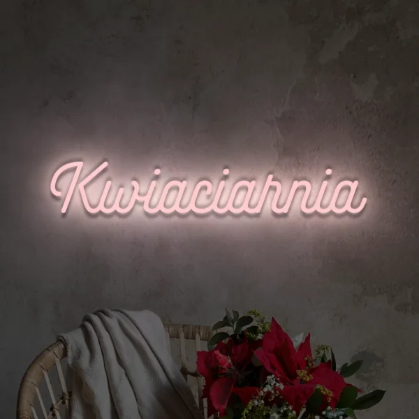Jasnoróżowy neon LED z napisem Kwiaciarnia dekoracja