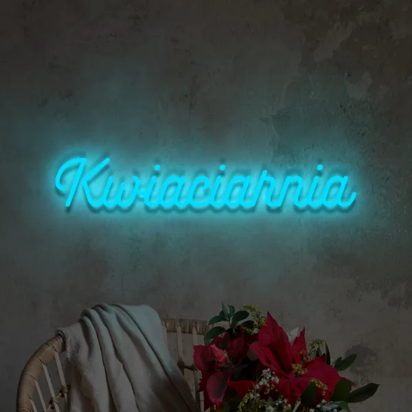 Niebieski neonowy napis Kwiaciarnia świecąca dekoracja