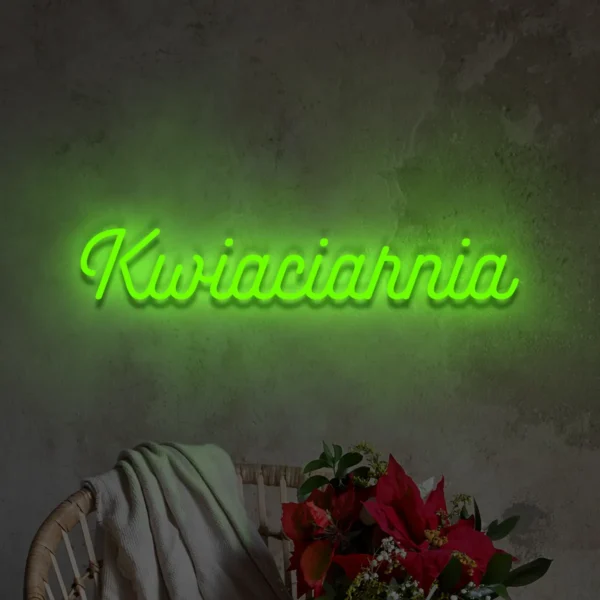 Zielony neonowy napis Kwiaciarnia świecąca dekoracja ścienna
