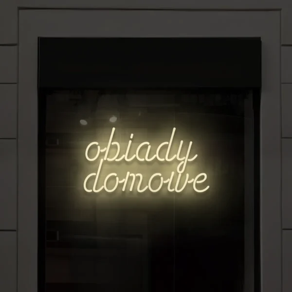 Beżowy neon Obiady domowe ozdoba do lokalu gastronomicznego