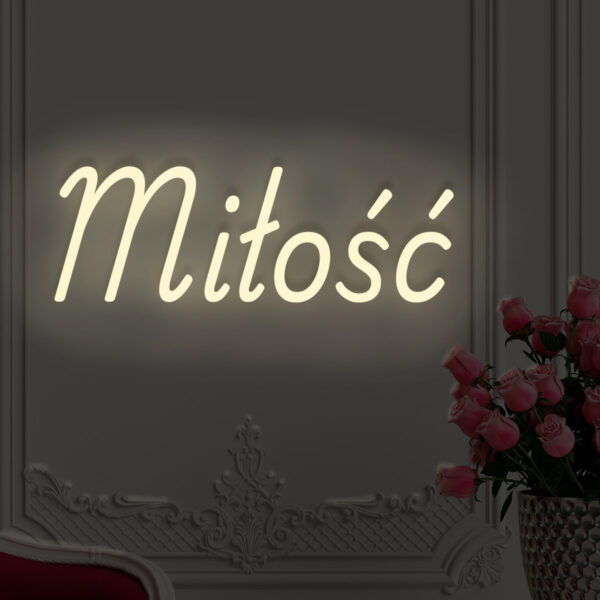 Beżowy neon LED napis Miłość elegancka ozdoba ścienna do salonu i sypialni