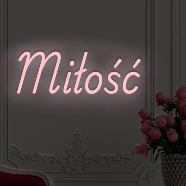 Jasnoróżowy neon LED napis Miłość subtelna dekoracja ścienna do pokoju