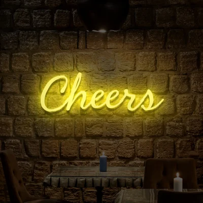 Żółty neon LED napis Cheers jasna dekoracja ścienna