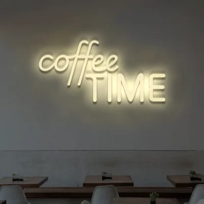 Beżowy neon LED napis coffee TIME kawiarniana dekoracja ścienna