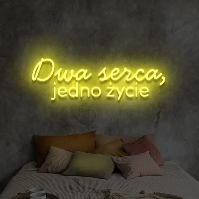 Żółty neon LED Dwa serca jedno życie – napis na wesele