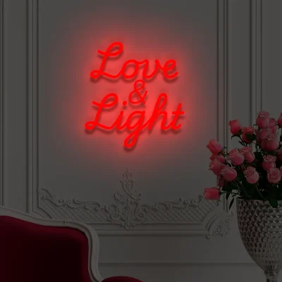 Czerwony neon LED napis Love & Light romantyczny dodatek do sali