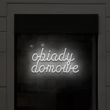 Biały neon LED z napisem Obiady domowe dekoracja do lokalu