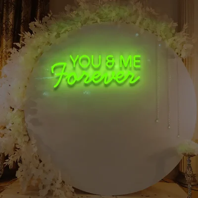 Zielony neon LED napis You & Me Forever dekoracja ścienna i weselna